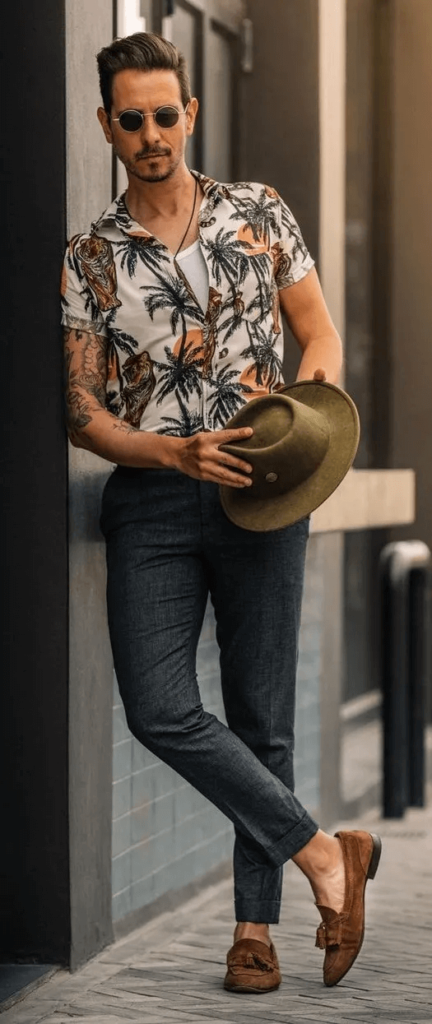 Attractive floral shirt outfits for guys
